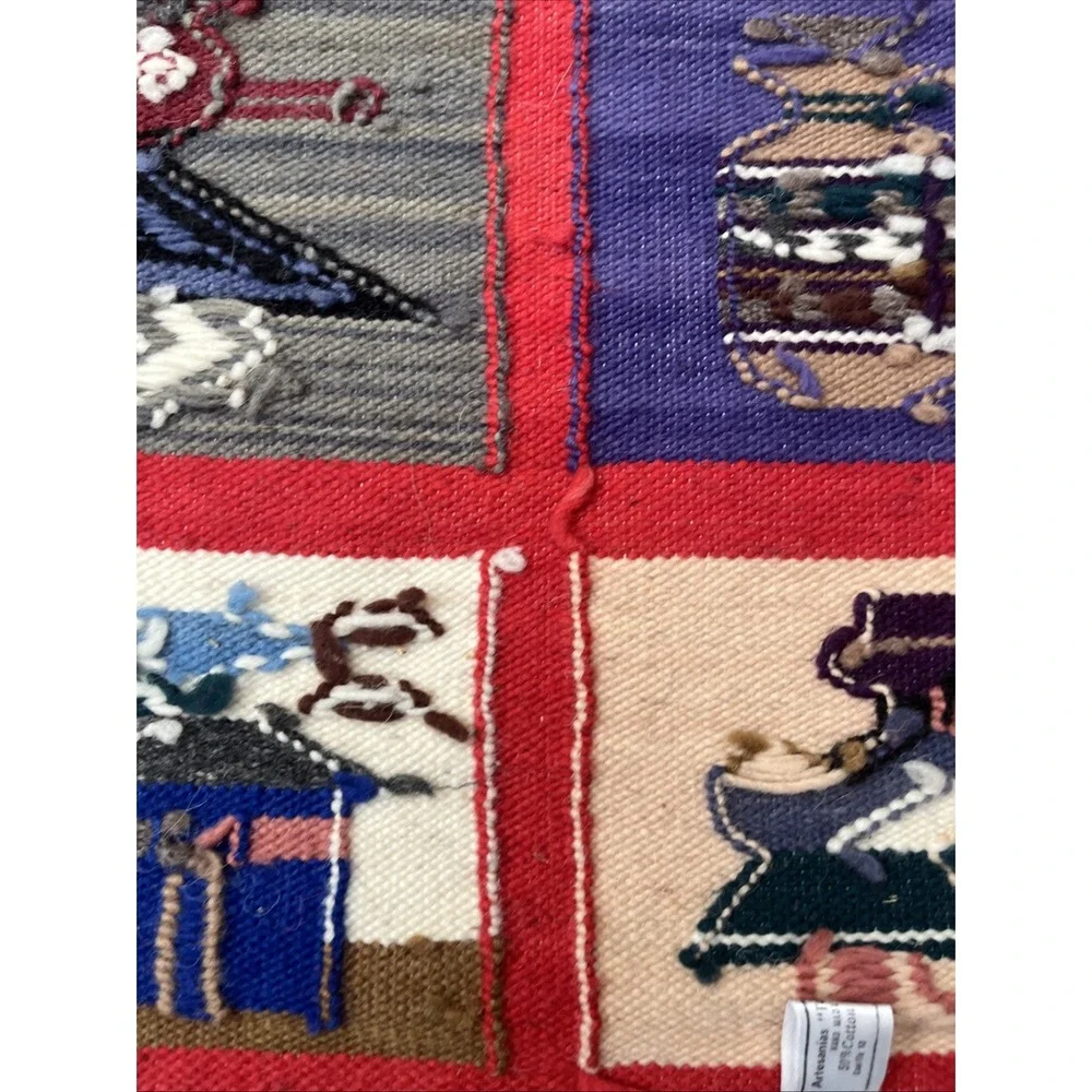 Handmade In Ecuador Handwoven Wool Bird‎ Tapestry Wall Hanging Rug Folk Art 26